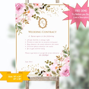 Editable Wedding Contract Sign: Floral Design (Digital Download)