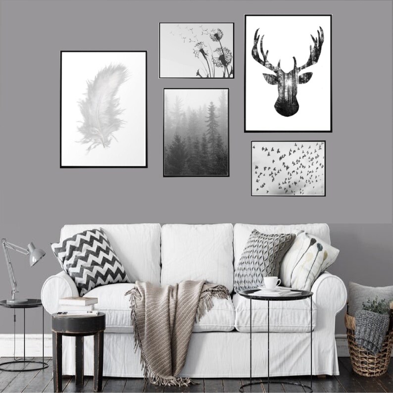 Grey Gallery Wall Set Set Includes x2 A4 x1 A5 and x2 A6 Etsy