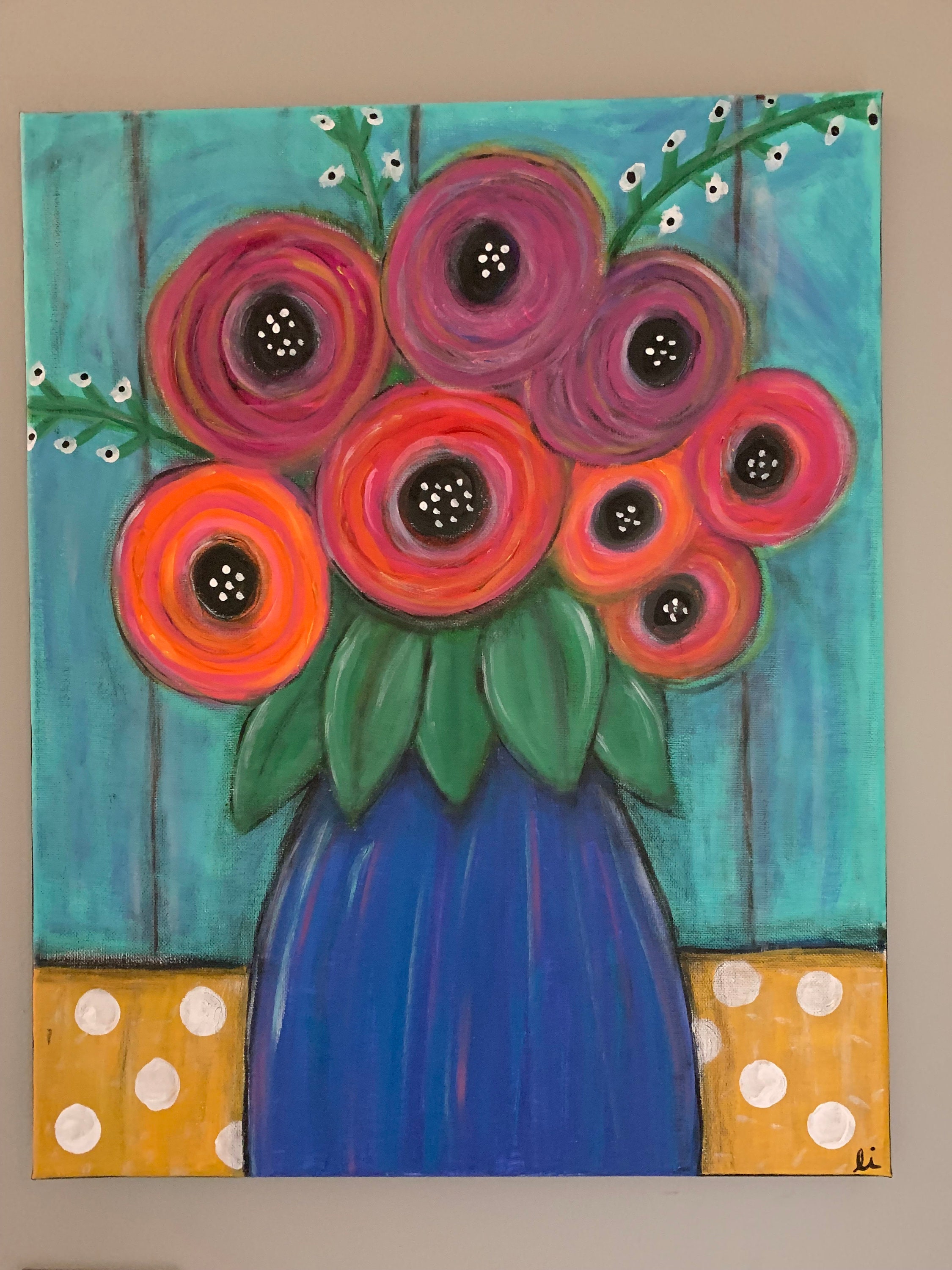 Boho Folk Art Flower Painting Etsy
