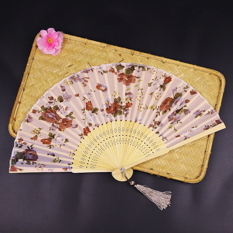Unqiue Chinese Folding Hand Fan Japanese Cherry Blossom Design Silk Costum  RAC 
