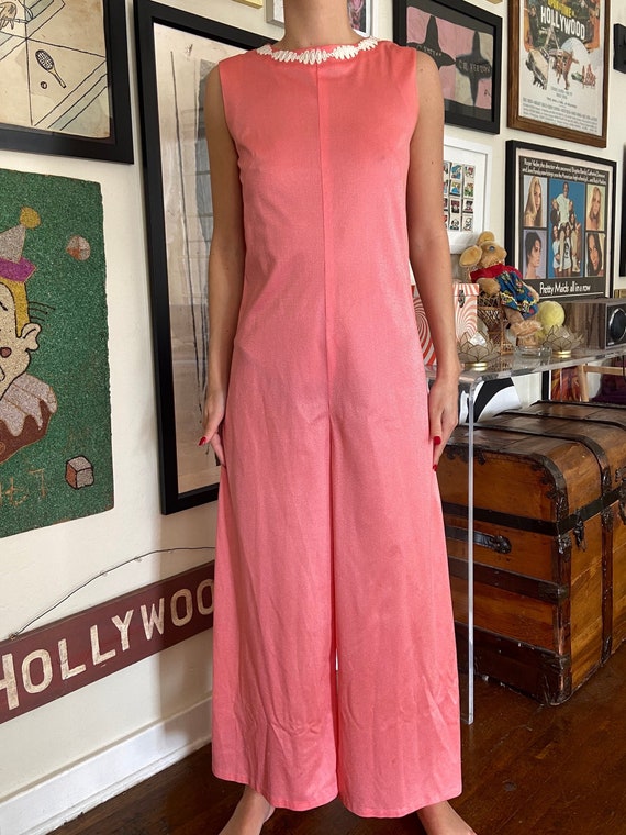 Vintage 1960s Handmade Mod Pink Jumpsuit