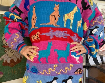 Vintage 80s “Christine Foley” Zoo Animal Oversized Sweater