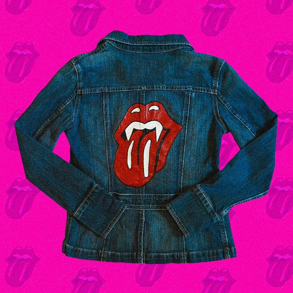 Hand-Painted Rolling Stones Vampire Logo Denim Jac