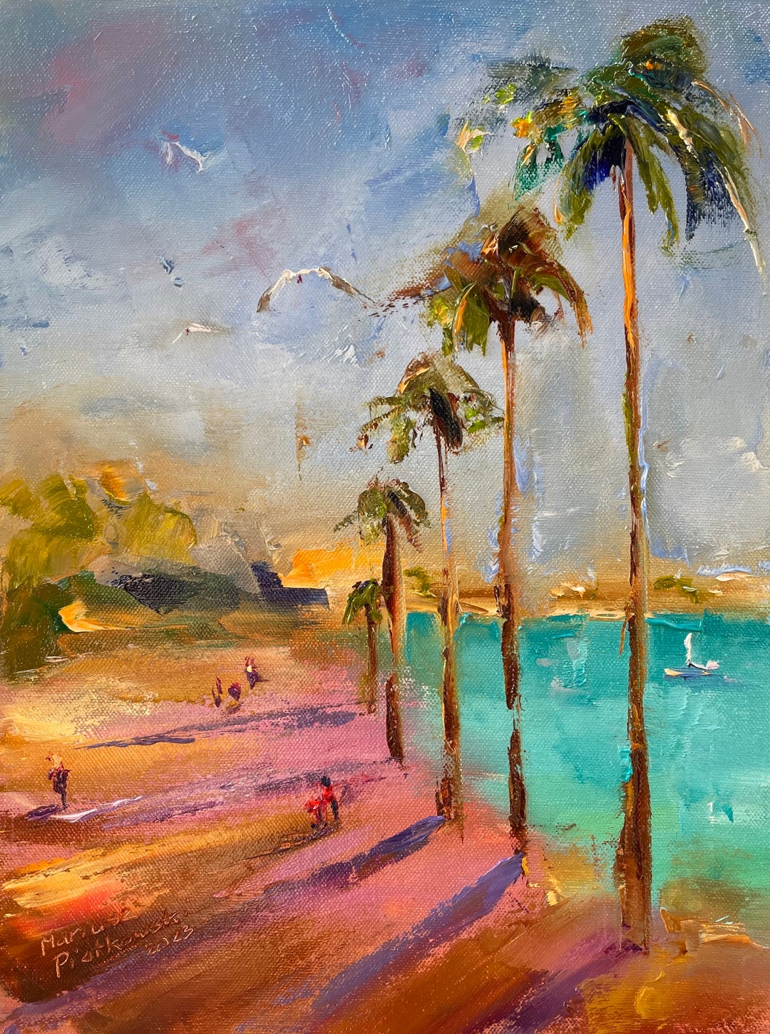 Palm Trees on the Beach Original Oil Painting on Canvas by Mariusz ...