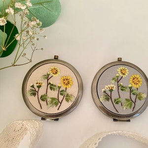 Exquisite Floral Hand-Embroidered Pocket Mirror Compact Mirror Portable Mirror Bridesmaid Gift Bridal Shower Gift Birthday Gift image 2