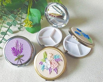 PILL BOX Floral Hand-Embroidered | Travel Pill Box | Gift for Her | Birthday Gift | Valentine's Gift