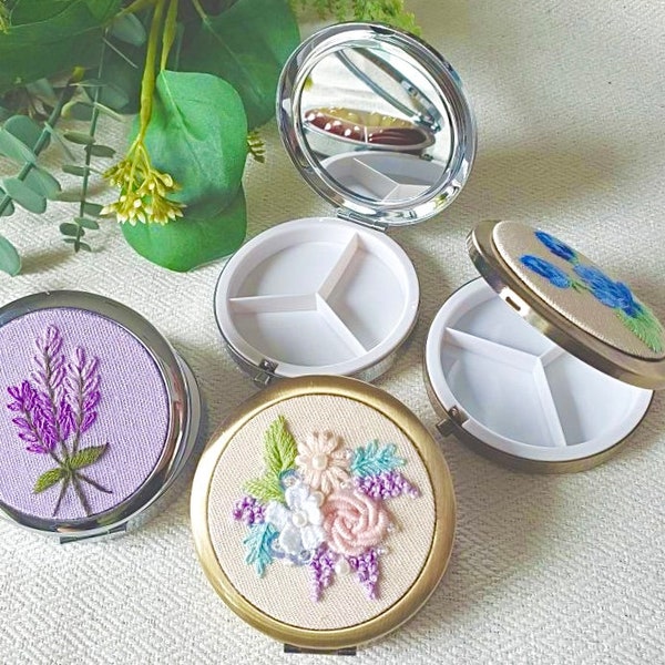PILL BOX Floral Hand-Embroidered | Travel Pill Box | Gift for Her | Birthday Gift | Valentine's Gift