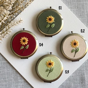 Floral Hand-Embroidered Pocket Mirror Compact Mirror Bridesmaid Gift Bridal Shower Gift Birthday Gift Wedding Gift Birthday Gift image 3