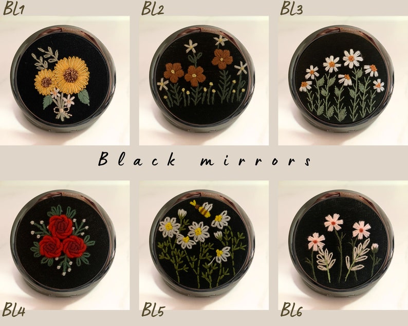 Wildflower Floral Hand-Embroidered Pocket Mirror Compact Mirror Portable Mirror Bridesmaid Gift Bridal Shower Gift Birthday Gift image 6