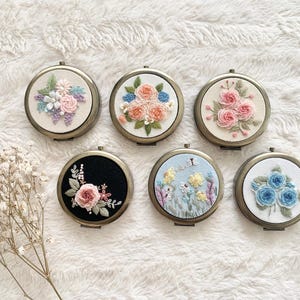 Floral Hand Embroidered Jewelry Box with Compact Mirror