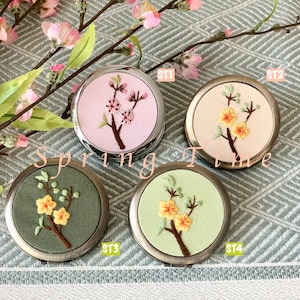 Floral Hand-Embroidered Pocket Mirror Compact Mirror Bridesmaid Gift Bridal Shower Gift Birthday Gift Christmas Gift image 2
