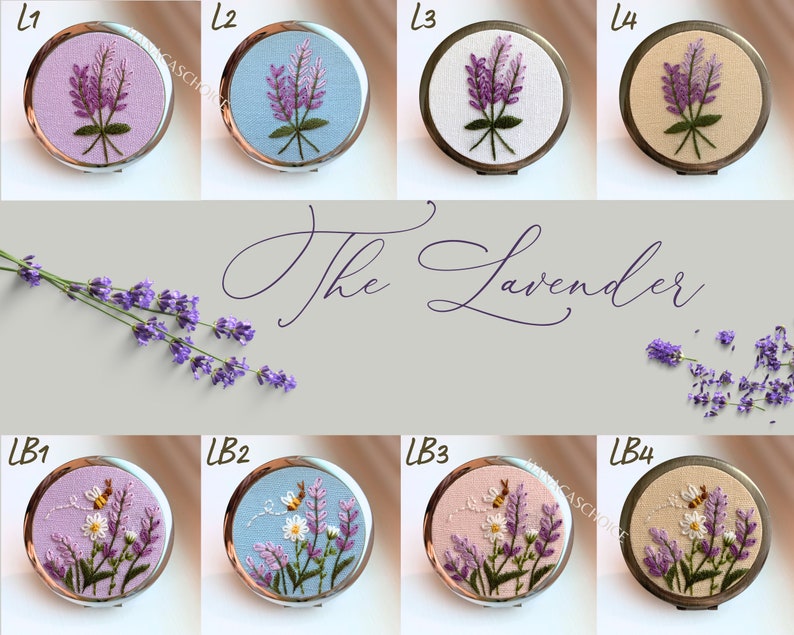 Floral Hand-Embroidered Pocket Mirror Compact Mirror Bridesmaid Gift Bridal Shower Gift Birthday Gift Christmas Gift image 10