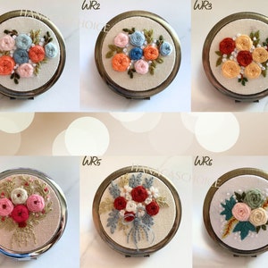 Exquisite Floral Hand-Embroidered Pocket Mirror Compact Mirror Portable Mirror Bridesmaid Gift Bridal Shower Gift Birthday Gift image 7