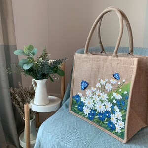 Daisy Garden Hand-embroidery Jute Tote Bag Summer Tote Bag Beach Tote Bag - Etsy