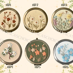 Wildflower Floral Hand-Embroidered Pocket Mirror Compact Mirror Portable Mirror Bridesmaid Gift Bridal Shower Gift Birthday Gift image 2