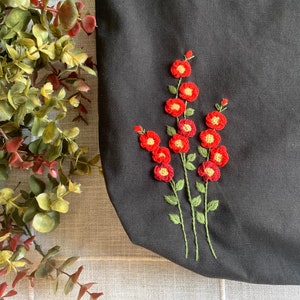 Black Red Roses Hand-Embroidered Canvas Tote Bag Bridesmaid Gift Bridal Shower Gift Birthday Gift Christmas Gift image 5