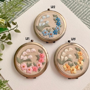 Floral Hand-Embroidered Pocket Mirror Compact Mirror Bridesmaid Gift Bridal Shower Gift Birthday Gift Wedding Gift Birthday Gift image 2