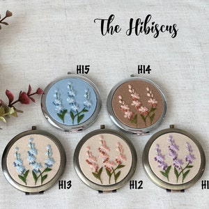 Floral Hand-Embroidered Pocket Mirror Compact Mirror Bridesmaid Gift Bridal Shower Gift Birthday Gift Christmas Gift image 5