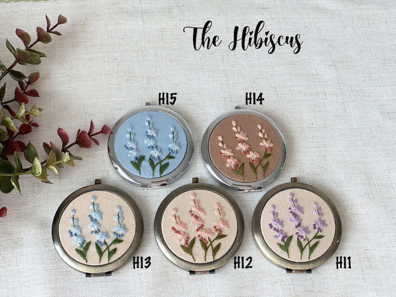 Floral Hand-Embroidered Pocket Mirror Compact Mirror Bridesmaid Gift Bridal Shower Gift Birthday Gift Christmas Gift image 5