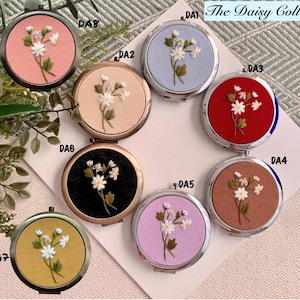 Floral Hand-Embroidered Pocket Mirror Compact Mirror Bridesmaid Gift Bridal Shower Gift Birthday Gift Christmas Gift image 9