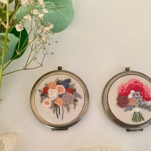 Exquisite Floral Hand-Embroidered Pocket Mirror Compact Mirror Portable Mirror Bridesmaid Gift Bridal Shower Gift Birthday Gift image 3