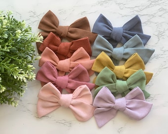Neutral Linen Hair Bow Set: Pinwheel Style, Baby Headbands or Clips