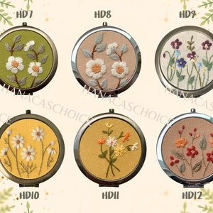 Wildflower Floral Hand-Embroidered Pocket Mirror Compact Mirror Portable Mirror Bridesmaid Gift Bridal Shower Gift Birthday Gift image 3