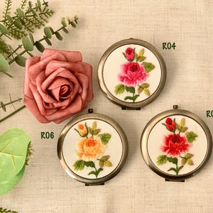 Exquisite Floral Hand-Embroidered Pocket Mirror Compact Mirror Portable Mirror Bridesmaid Gift Bridal Shower Gift Birthday Gift image 5