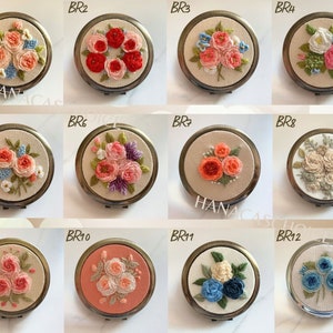 Exquisite Floral Hand-Embroidered Pocket Mirror Compact Mirror Portable Mirror Bridesmaid Gift Bridal Shower Gift Birthday Gift image 8