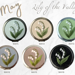 Birth Month Flower Hand-Embroidered Pocket Mirror Compact Mirror Portable Mirror Bridesmaid Gift Bridal Shower Gift Birthday Gift image 5