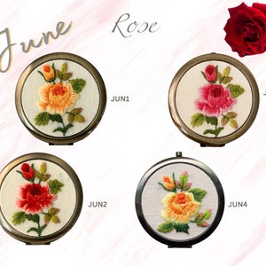 Birth Month Flower Hand-Embroidered Pocket Mirror Compact Mirror Portable Mirror Bridesmaid Gift Bridal Shower Gift Birthday Gift image 6