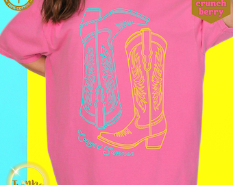 Cowgirl Summer Comfort Colors Shirt | Neon Effect Boots Tee | Trendy Women's Tshirt | Country Music Shirt | Western Cowboy Tee | Concert Tee