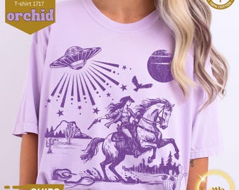 UFO Cowgirl Comfort Colors Tee | Southwest Space Cowboy Graphic T-Shirt