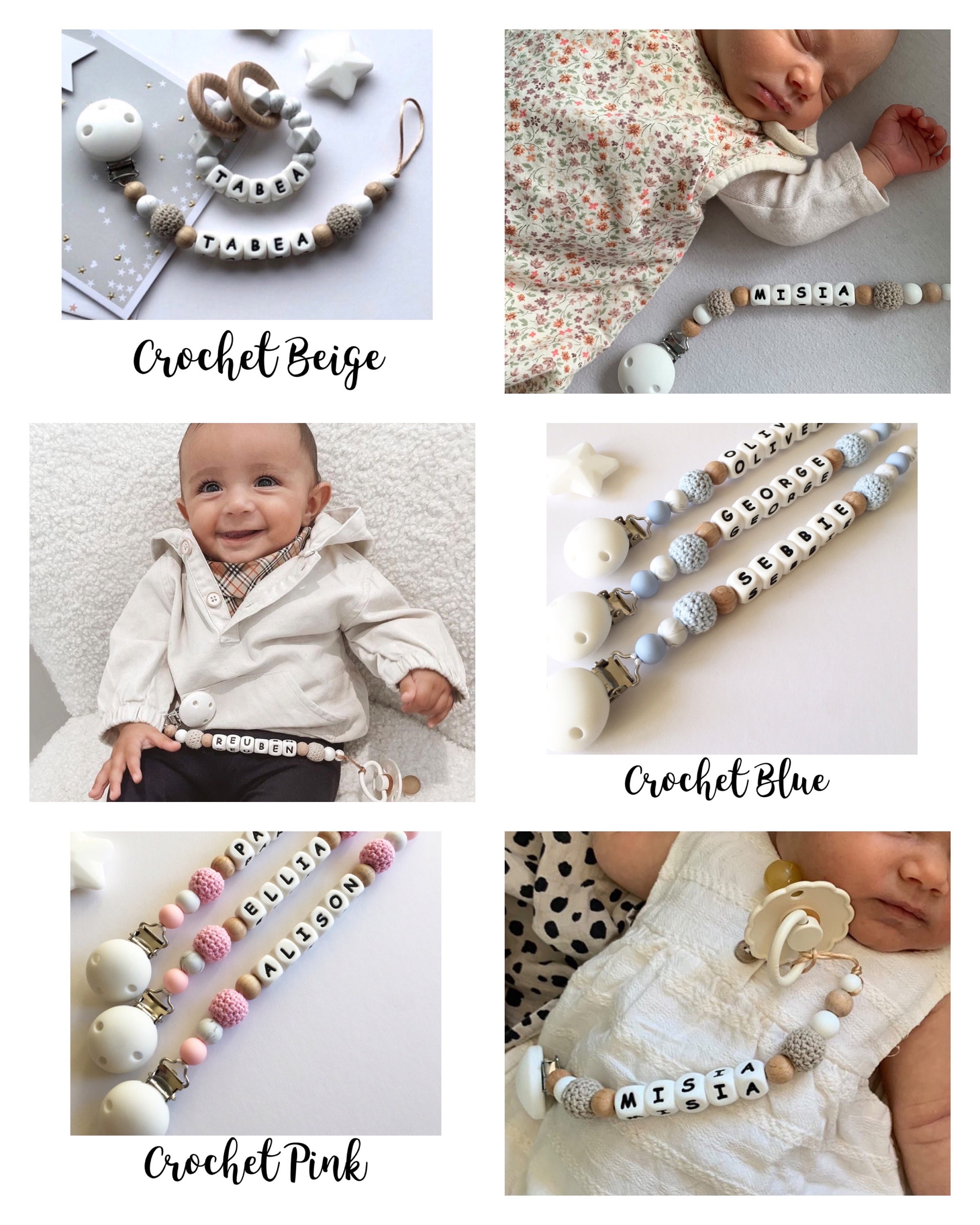 Personalised dummy clip, Silicone dummy clip, Dummy clip, Baby pacifier clip, Pacifier holder, Baby shower gift, White