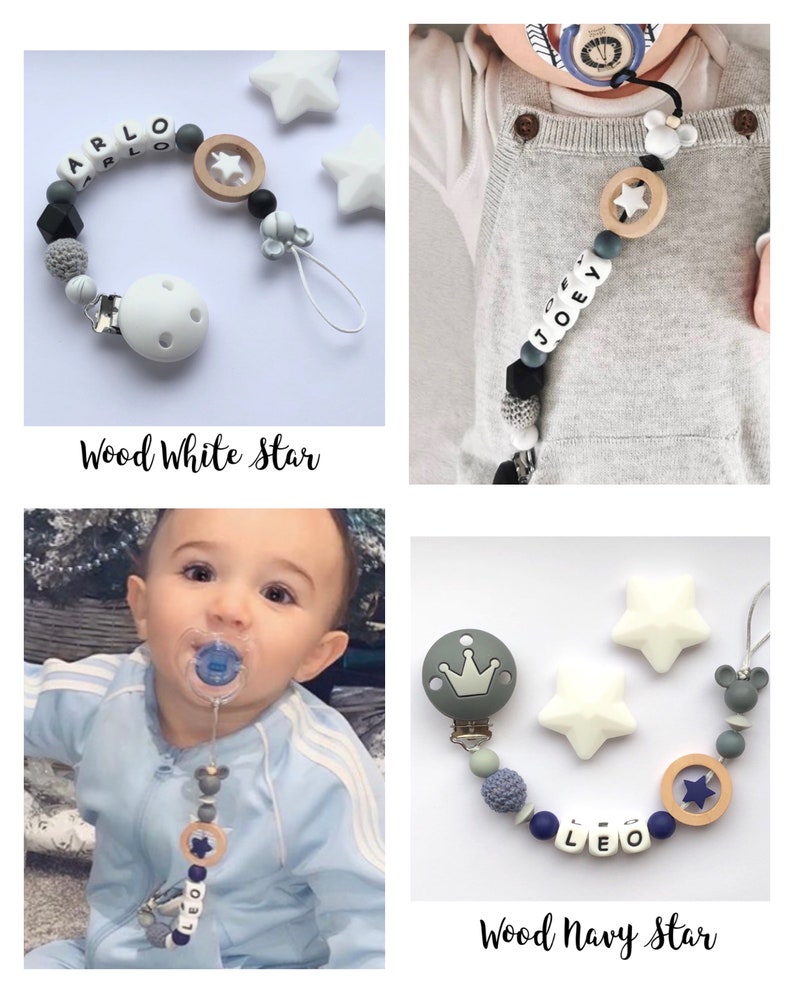 Personalisierte Schnullerkette, Silikon Schnullerkette, Schnullerkette, Baby Schnullerkette, Schnullerkette, Baby-Dusche-Geschenk, Herzklammer, Rosa & Grau Bild 6