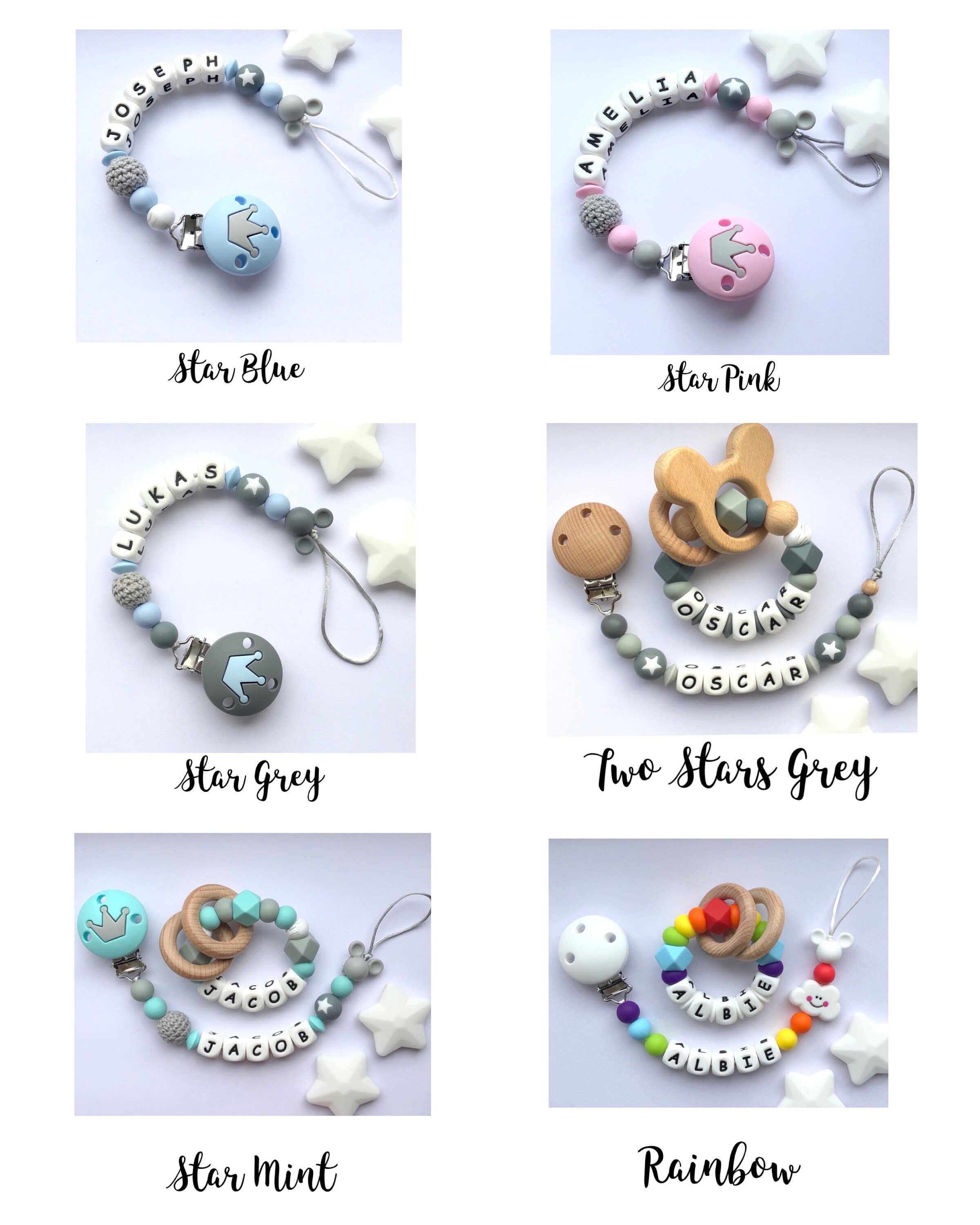 Personalised dummy clip, Silicone dummy clip, Dummy clip, Baby pacifier clip, Pacifier holder, Baby shower gift, White