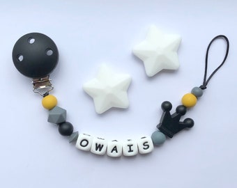 Gepersonaliseerde dummy clip, siliconen dummy clip, dummy clip, babyjongen fopspeen clip, fopspeenhouder, baby shower cadeau, zwart