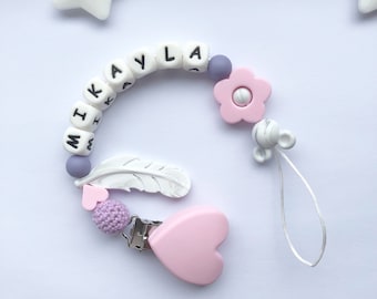 Personalisierter Schnullerclip, Silikon Schnullerclip, Schnullerclip, Baby Junge Schnullerclip, Schnullerhalter, Baby Shower Geschenk, rosa Herzclip