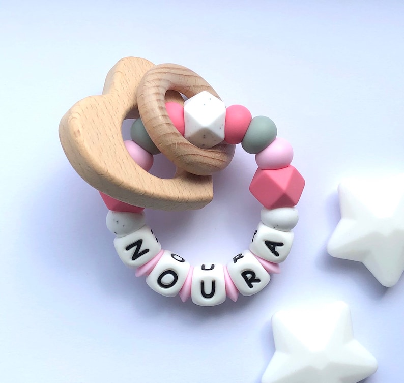 Personalised dummy clip, Silicone dummy clip, Dummy clip, Baby pacifier clip, Pacifier holder, Baby shower gift, Crown clip, Light pink zdjęcie 3