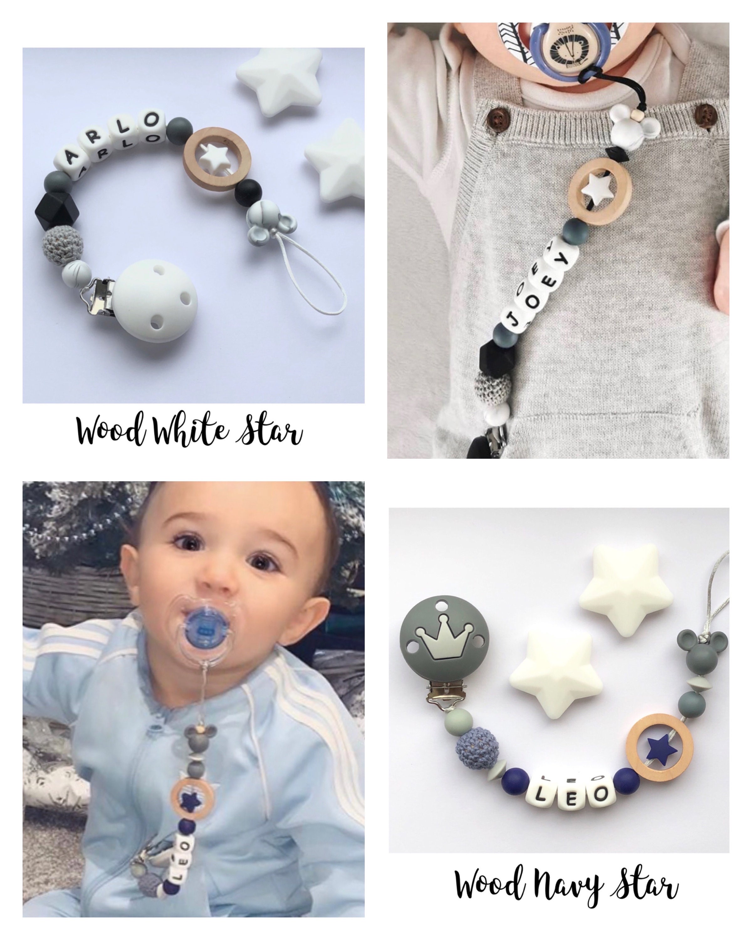Personalised dummy clip, Silicone dummy clip, Dummy clip, Baby pacifier clip, Pacifier holder, Baby shower gift, White