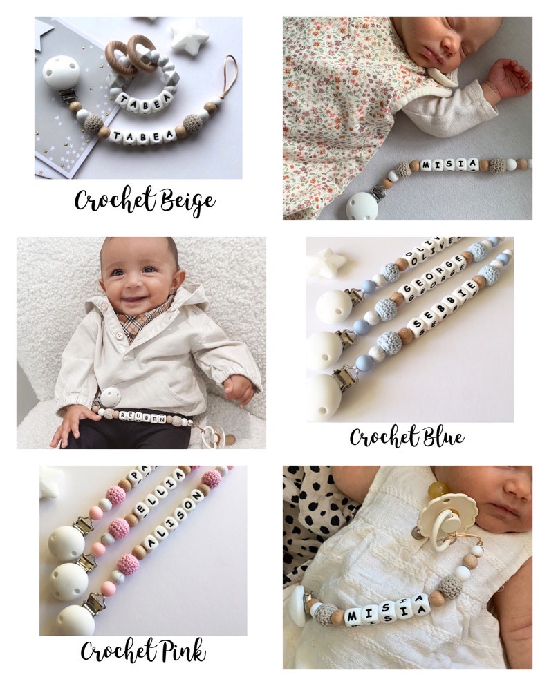 Personalisierte Schnullerkette, Silikon Schnullerkette, Schnullerkette, Baby Schnullerkette, Schnullerkette, Baby-Dusche-Geschenk, Herzklammer, Rosa & Grau Bild 7