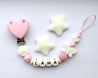 Personalised dummy clip, Silicone dummy clip, Dummy clip, Baby girl pacifier clip, Pacifier holder, Baby shower gift, Butterfly