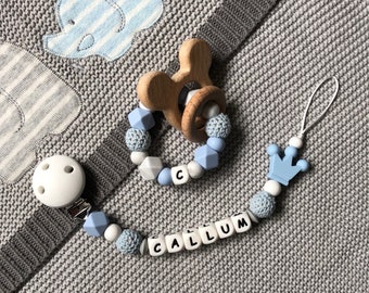 Personalised dummy clip, Silicone dummy clip, Dummy clip, Baby pacifier clip, Pacifier holder, Baby shower gift, White