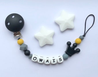 Personalised dummy clip, Silicone dummy clip, Dummy clip, Baby boy pacifier clip, Pacifier holder, Baby shower gift, Black