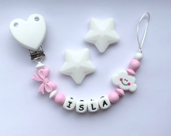 Personalisierter Schnullerclip, Silikon Schnullerclip, Schnullerclip, Schnullerhalter, Baby-Dusche-Geschenk, Schleife