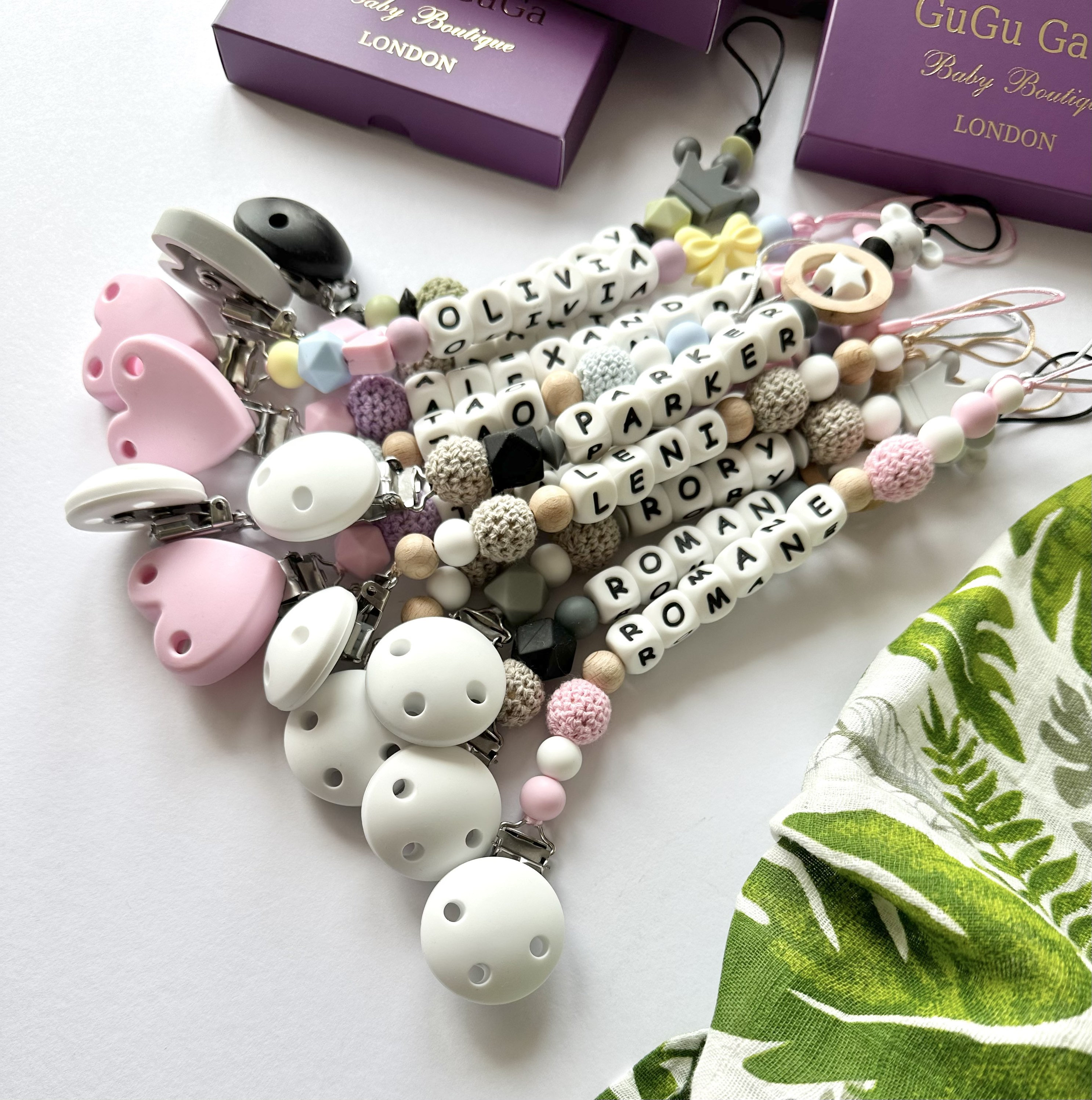Personalised dummy clip, Silicone dummy clip, Dummy clip, Baby pacifier clip, Pacifier holder, Baby shower gift, White