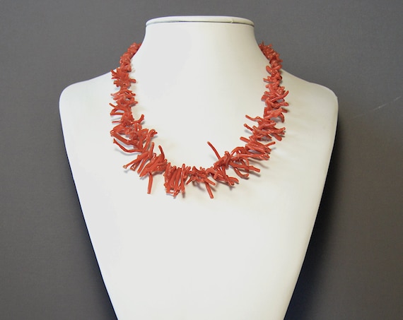 Red Mediterranean Natural Coral Branch Necklace, … - image 1