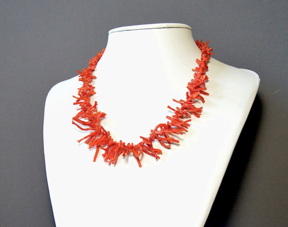 Red Mediterranean Natural Coral Branch Necklace, … - image 3