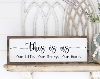 This Is Us | Family Wall Art | Signs for the Home | Living Room Sign | Farmhouse Sign | Framed Wood Sign | New Home Gift | Housewarming Gift