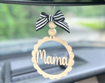 Car Charm Rear View Mirror, Car Mirror Charm, Wood Monogram, Monogram Ornament, Hanging Car Charm, Mom Car Charm, Mama Car Charm